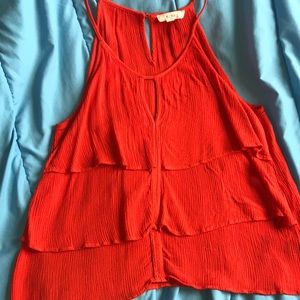 BCNU Orange Ruffle Keyhole Top Size S